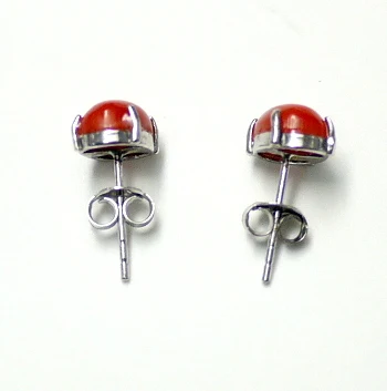 Natural Red Coral Stud Earrings