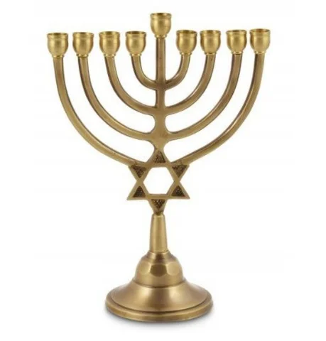 Elegant Gold Plated Menorah Traditional Judaica Hanukkah Menorah Candle Holder of Jewish Seven Branch Style Candelabra