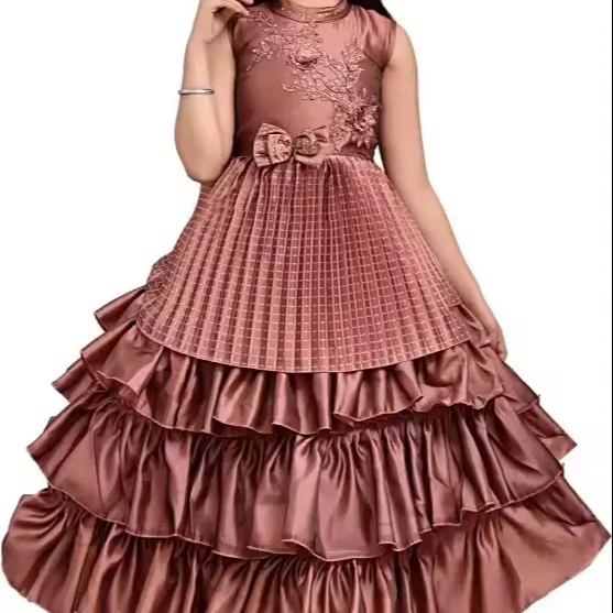Best Quality Trending Design Blackberry Patch Work Floor Length Long Gown Dress For Girls 3 - 15 Years In Stock Item