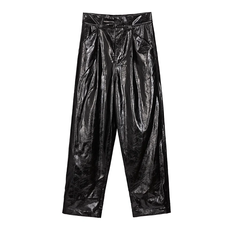Wholesale Women Faux leather trousers High Waist ladies Women causal pants Secretly Shapes Regular Fit Straight Leg Pant