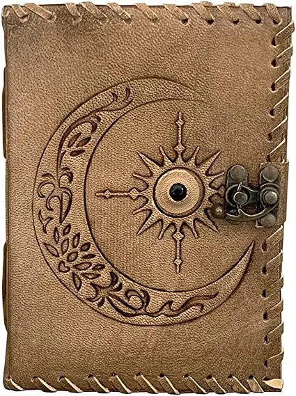 Sun & Moon With Beautiful Black Stone Journal 240 Pages Journal Leather Vintage Notebook