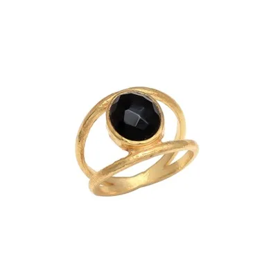 Black Onyx Brass Round Shape Gemstone Ring Artisan Crafted Jewelry Piece Premium Quality Healing Stone Timeless Design
