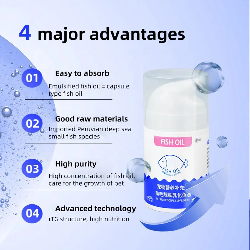 Manufacturer Wholesale 50ml Omega 3 Emulsified Fish Oil Pet Nutrition Supplement Dog Cat Health Products Wholesale