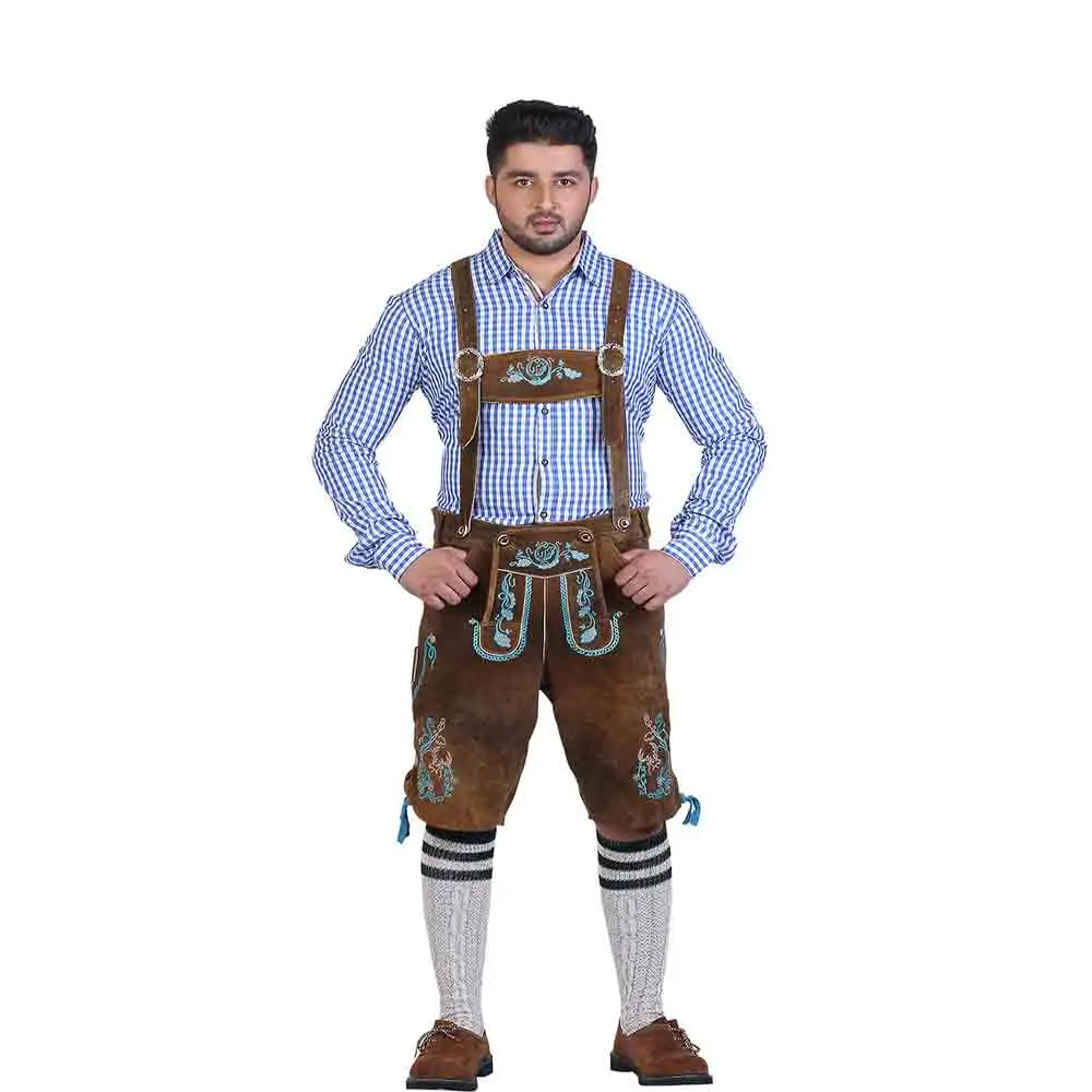 Lederhosens OEM Custom New Bavarian Oktoberfest Lederhosen German Real Leathers with Matching suspenders Short Traditional Pants