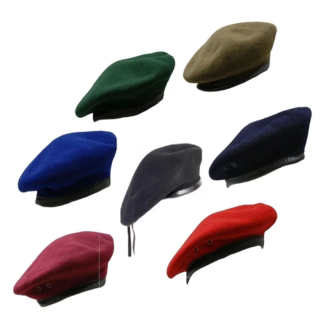 Customised Embroidered Logo Combat Beret Cap Wool and Leather Tactical Berets for Men Plain Knitted Printed Beret Hat