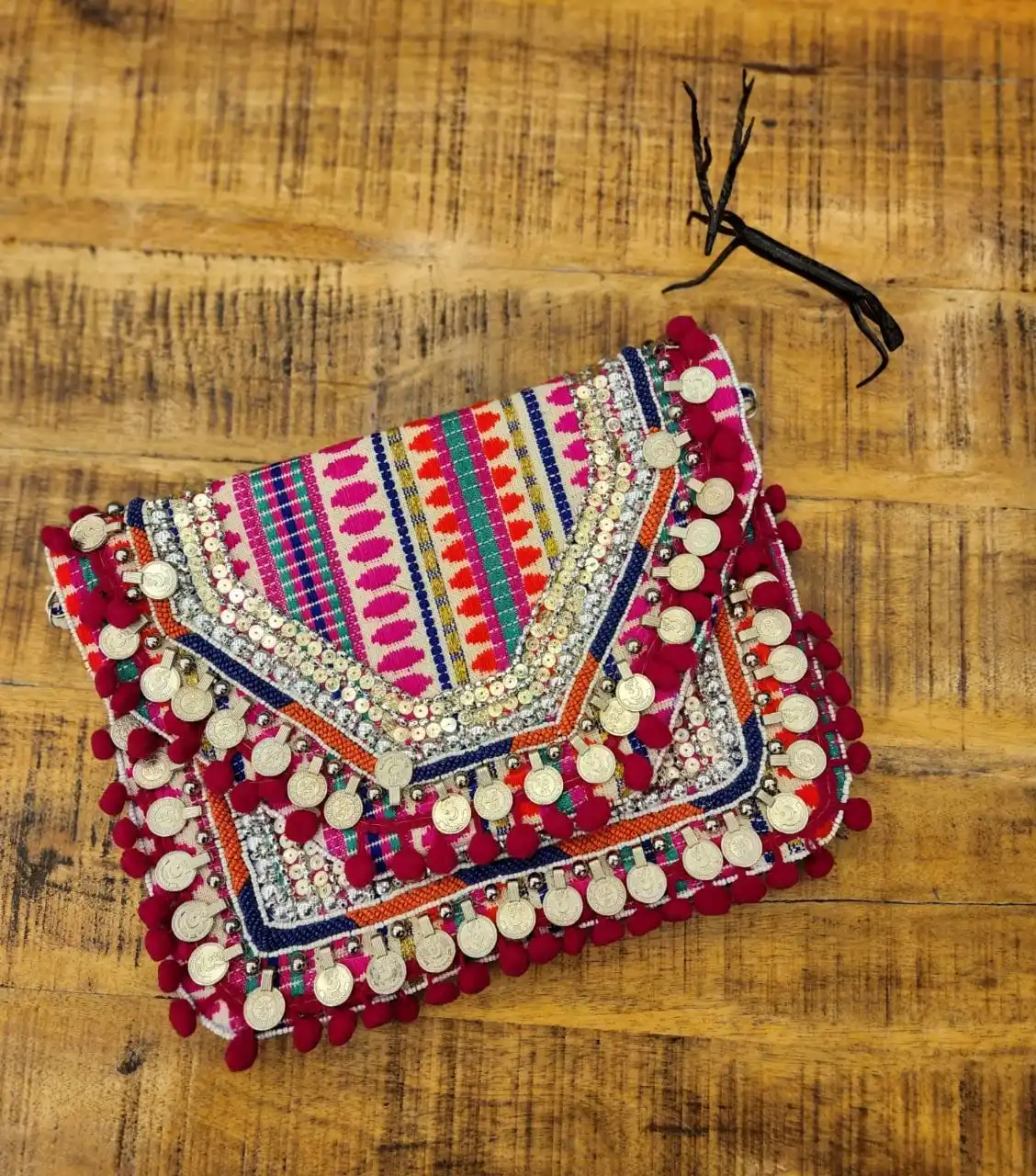 Vintage Banjara Indian Gypsy clutch bag Coins Fringe messenger women bag