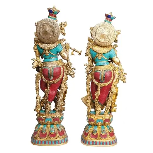 Big Brass Radha Krishna Idol Murli Krishan Radha Bhagwan Statue Murti Gift for Home Mandir Decor Religious Marriage Gift 29 Inch