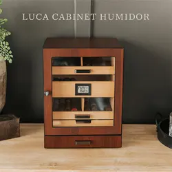 Customize Humidor Cabinet, Rich Brown Walnut Grain Large Size 80-100 Cigars Digital Hygrometer with Spanish Cedar