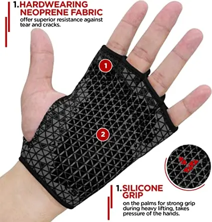 Weight Lifting Gloves Grip, Non Slip Neoprene Ventilated Gym Barehand Gripper, Silicon Palm Protection, Powerlifting Fitness