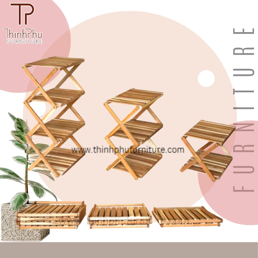 Modern Folding shelf 4 Tie Foldable rack - wood furniture - Storage Racks Vietnam Supplier