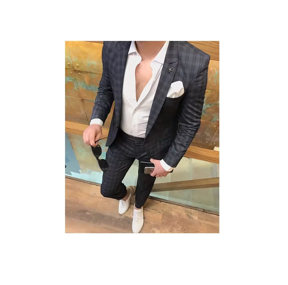 Italian Style Slim fit Plaid Mens Suit Black Color from Turkey