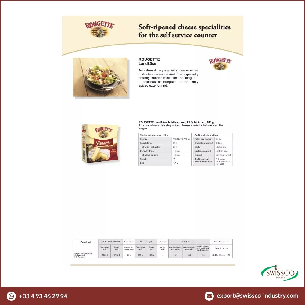 Global Distributor Selling Rougette Landkase 2kg Creamy Red Cheese with Long Shelf Life