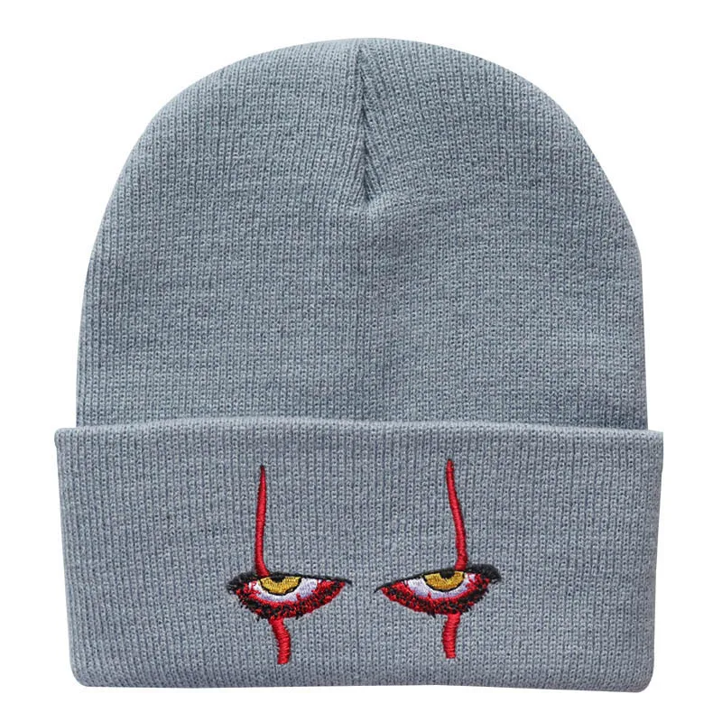 Stable Supply Halloween Pennywise Scary Eyes Horror Clown Eyes Knitted Hat Warm Pullover Hip Hop Hat Beanie