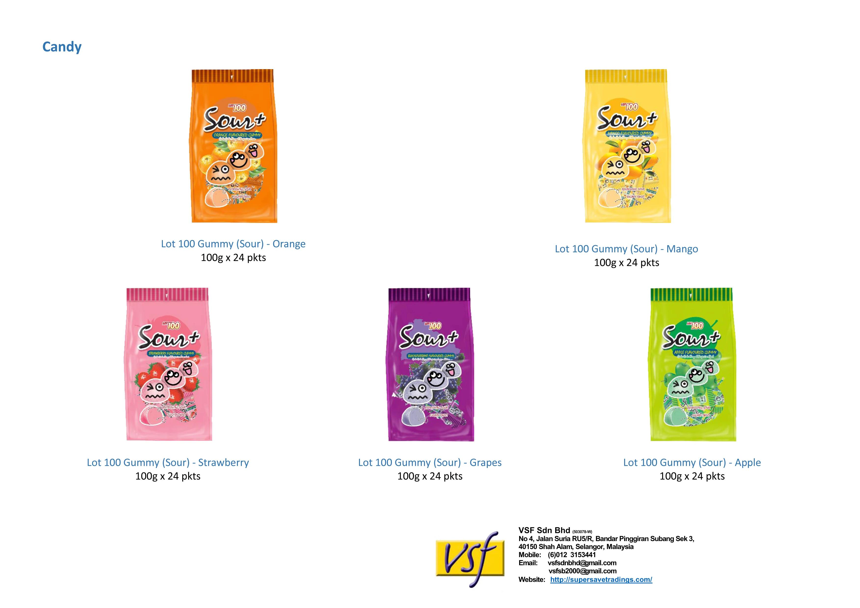 Lot 100 Gummy - Assorted Flavour Sweet 150g x 24 pkts