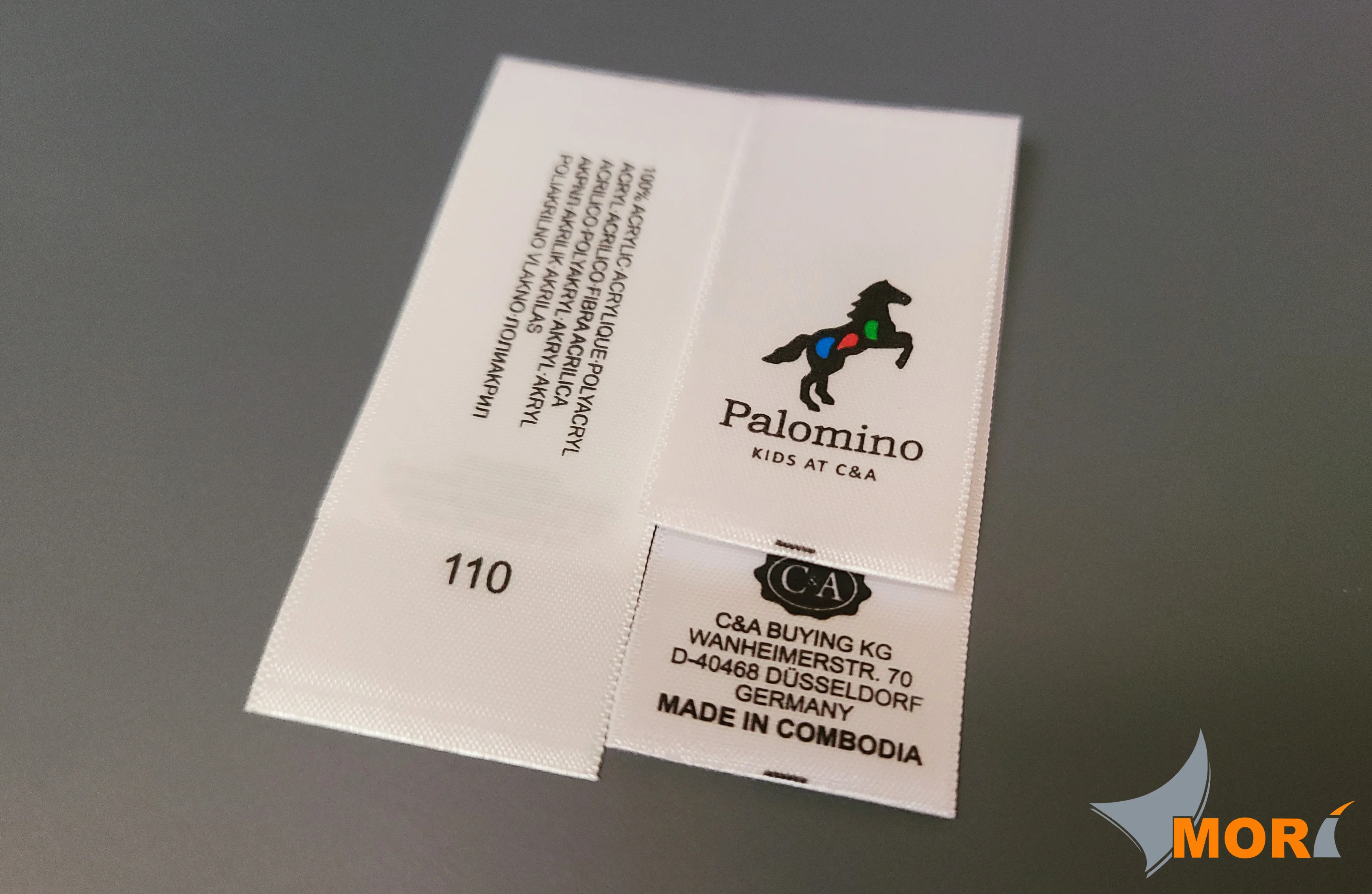 MORI Custom Clothing fabric neck Woven Label printed Brand logo High quality Garment Textile designer tags For Clothing Brand