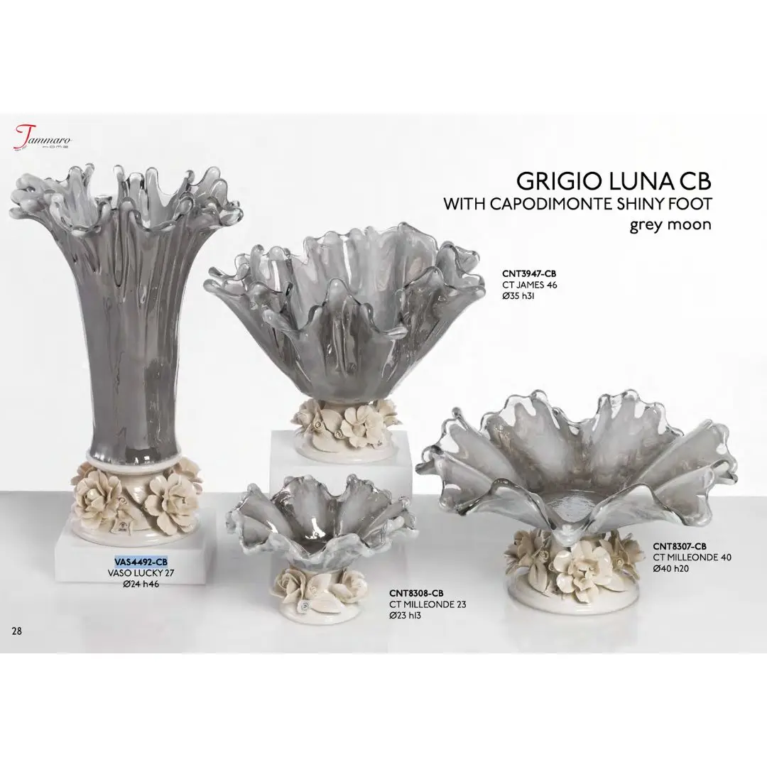 Tammaro Home Italian High Quality Glass Vase with Capodimonte Shiny Foot Flower Holder Lucky Home Decoration