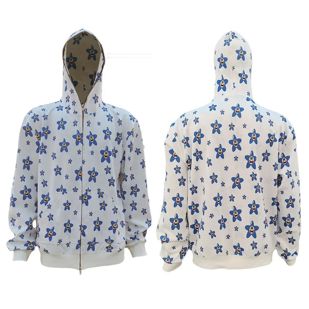 custom Logo 100% cotton French terry printed rhinestone black hoodies men blank oversized full face zipper zip up hoodie Custom