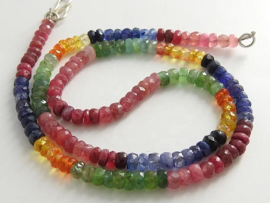 Multi Sapphire Faceted Roundel Bead Necklace 925 Sterling Silver Clasp Handmade Gemstone Fashion Jewelry Necklace Gift For Her
