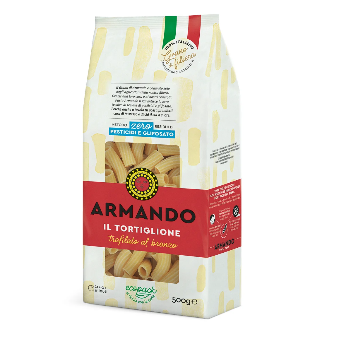 Top Italian Quality Zero Pesticid Dry pasta 500g Tortiglione in bag Rough Die Durum Wheat Pasta for Wholesale