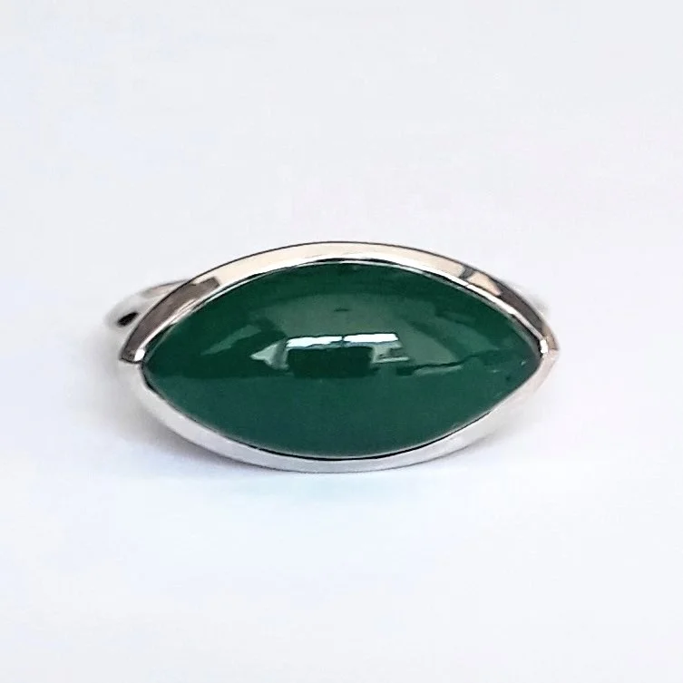 Antique Look Sterling Silver Malachite Cabochon Gemstone Bezel Set Ring Gemstone Silver Rings