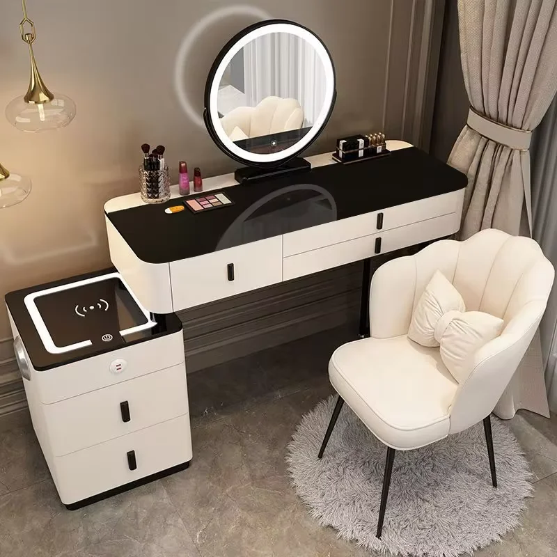 modern vanity desk set with led mirror and wireless charging station makeup vanities dressing table with 6 drawers for bedroom