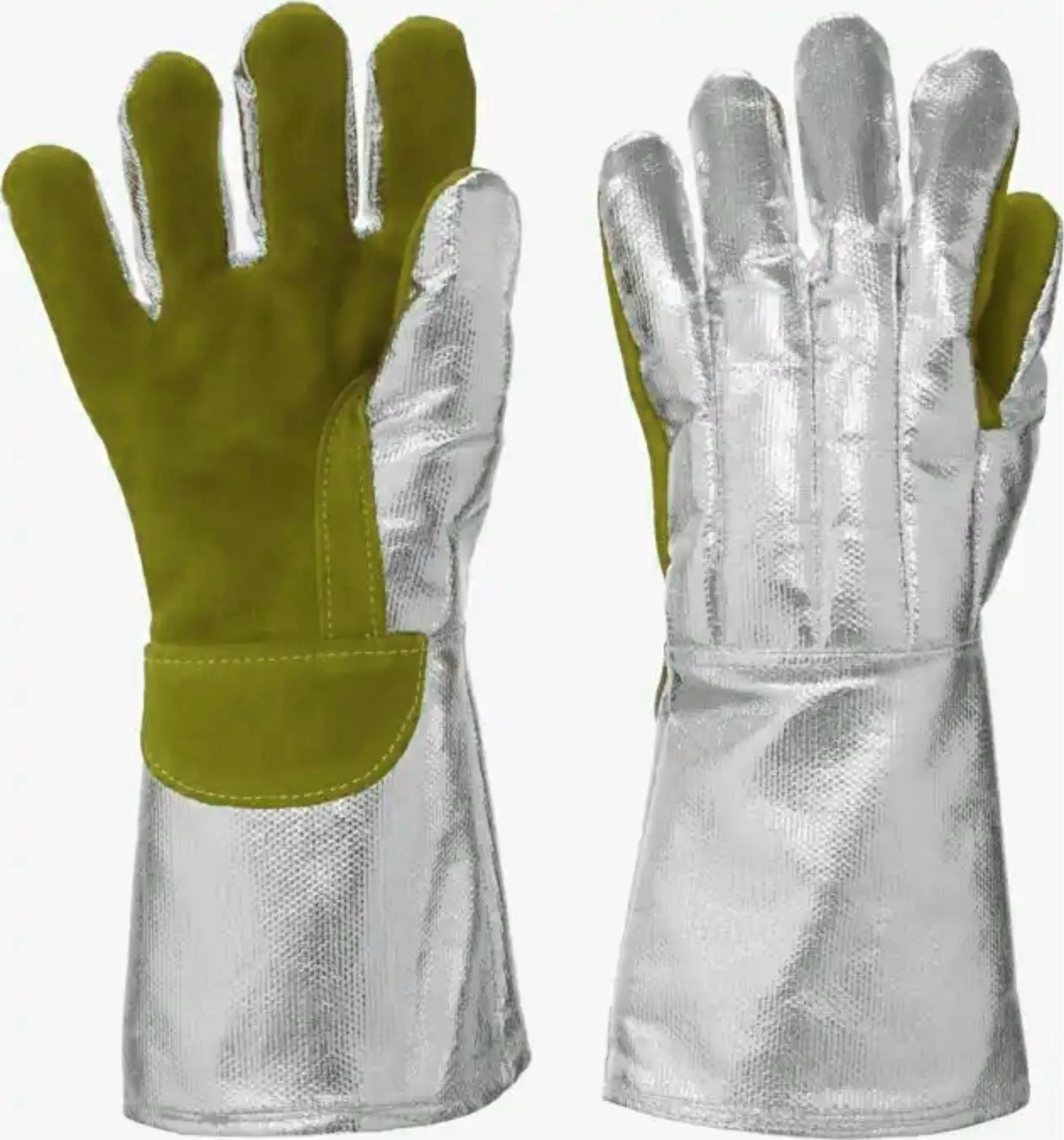High Temperature Aluminized Cow Split Leather Fire Fighting Gloves Industrial Safety Heat Resistant Work Welders Long Gloves