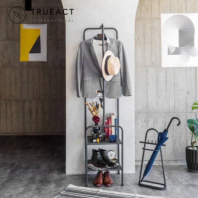 2 storage tiers curved shaped wooden standing garment rack metal hat coat Clothes Hanger Stand