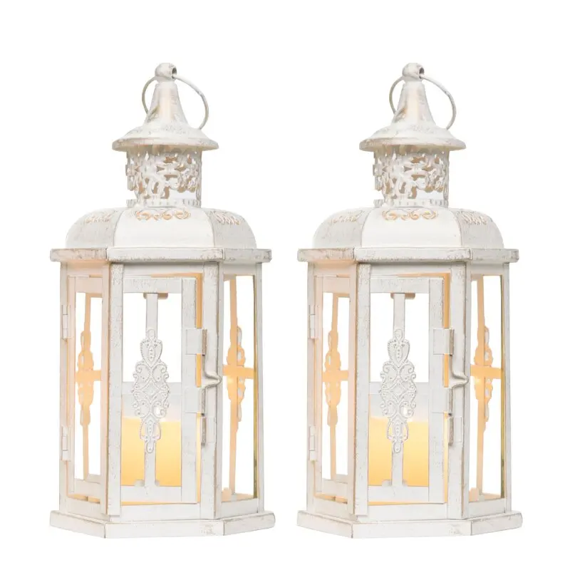 Home decor white lantern decor Wedding decor Metal And Glass lantern Big Lantern for candles