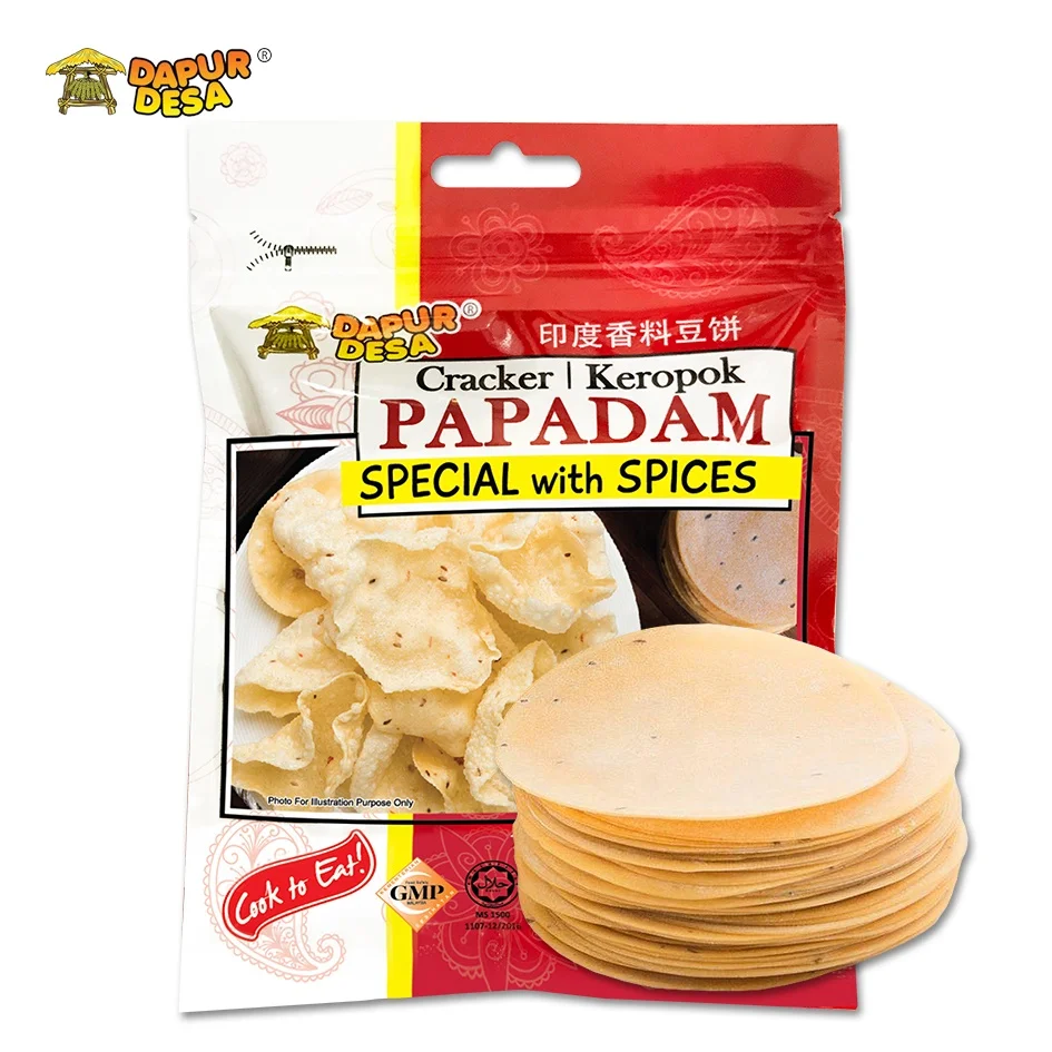 100g Dapur Desa Papadam Cracker Special with Spice /Papadum Cracker Appalam Cracker / Indian Lentils Snack Papad from India
