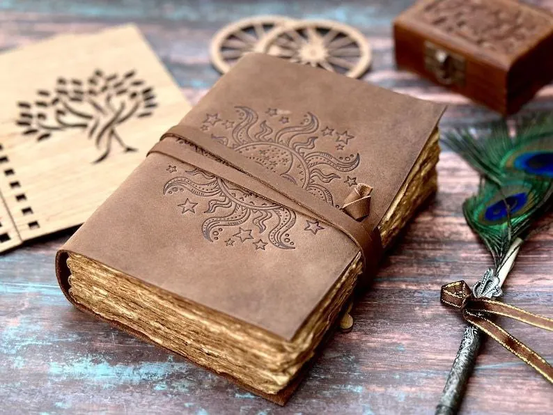 High Quality Custom 5x7 Inch A5 Size Leather Journal Spiral Hardcover Spell Diary Writing Travel Paper Cover Great Gift Skull