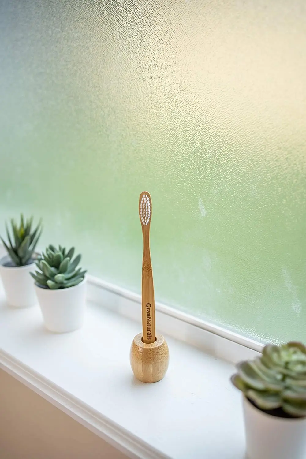 Pack of 4 Bamboo Toothbrush Stands - Rustic Wooden Holder for Makeup Brush, Pen - Natural, Sustainable Alternative to Plastic