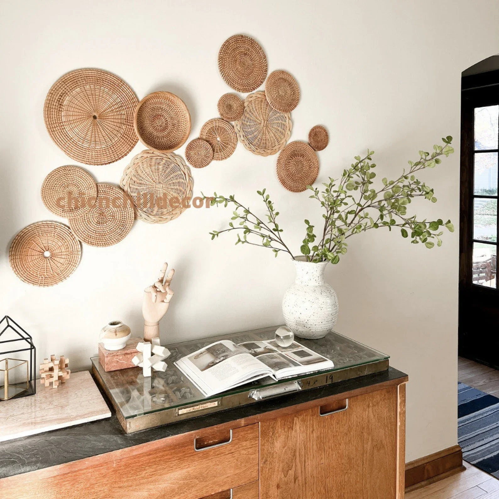 Set of 14 Boho Wall Decor, Seagrass Baskets Wall Decor Wicker Hanging Wall Basket, Natural Boho Wall Decor-Boho Decor Gift Idea