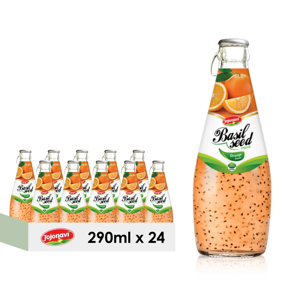 JOJONAVI Orange Flavored Basil Seed Drink 290ml Glass Bottle Wholesale supplier Private label Manufacturer OEM ODM