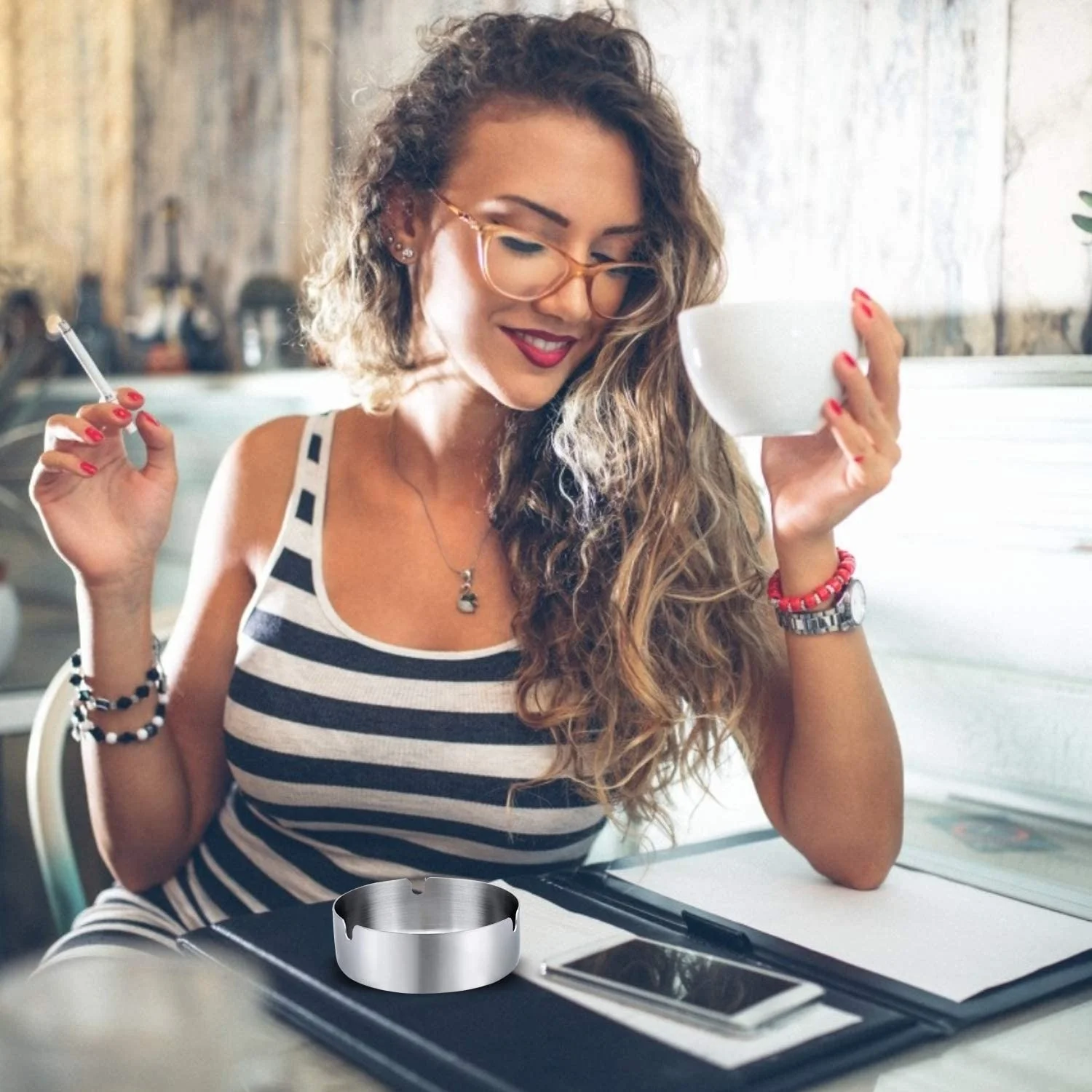 Stainless Steel Ashtrays for Indoor Outdoor Home Office Patio Restaurant Bar Hotel Use