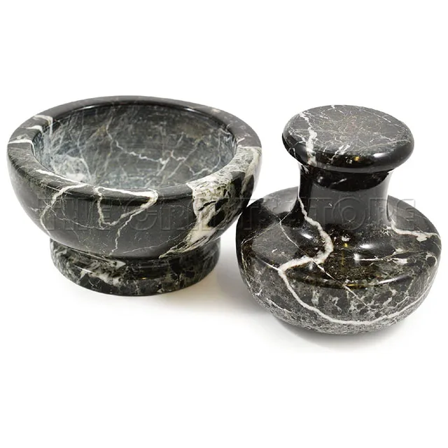 Best Quality Black Zebra Marble Natural Stone Hand  Made Mortar & Pestle Large Mortar And Pestle At Affordable Price