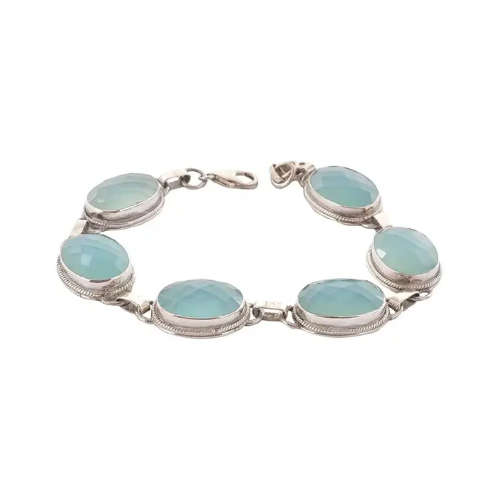 New Fashion Design 92.5 Pure Silver Bracelet Set with Beautiful Green Agate Gemstone