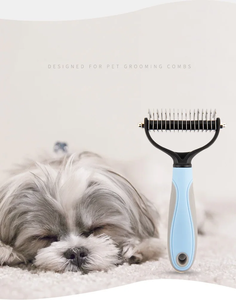Dog Cat Pet Long Hair Undercoat Detangler Two Double Dual Sided Detangled Hair Slicker Rake