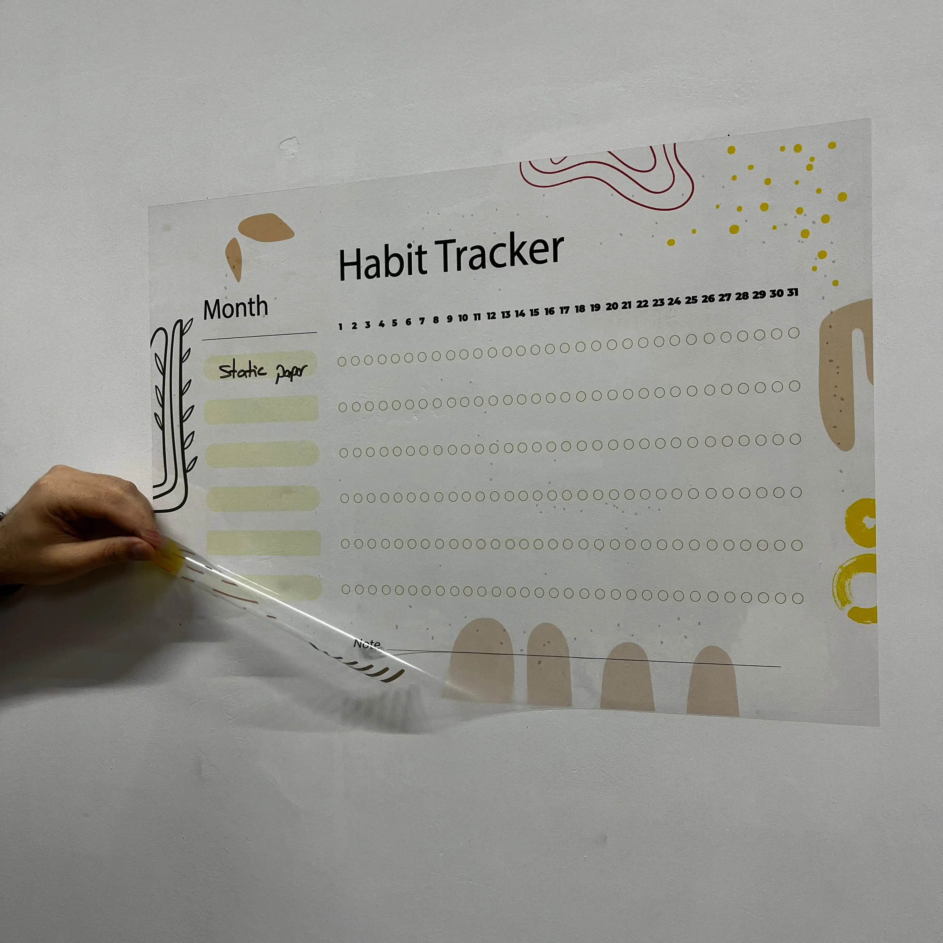 Reusable Monthly Planner Organizer Model-13 Durable Polystyrene Material Dry-Erase Whiteboard Surface Static Electricity Holding