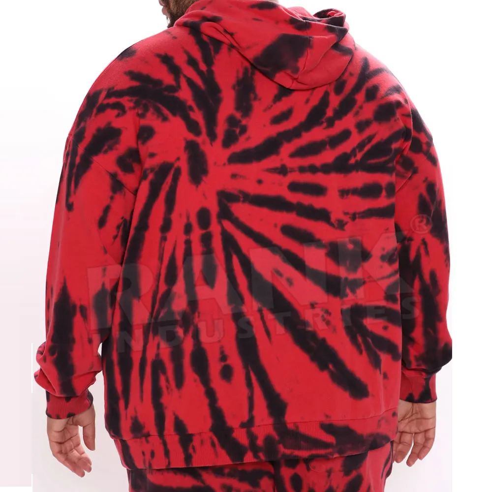 High Quality Red And Black Color New Style Custom Logo Cotton Fleece Men Pullover Tie Dye Print Oversized Hoodie For Online Sale