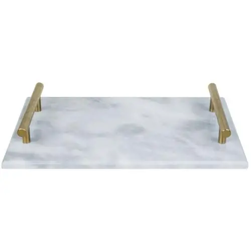Serveware Luxury Marble Aluminum Rectangle Serving Tray Crystal Dinnerware Dish Plates Decorative Use Rough Technique Trophies
