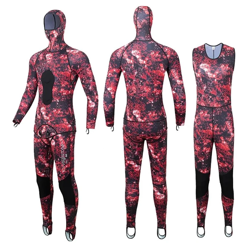 Private Label 0.5mm Polyester Rash Guard Warm Water Hoodie Thin Spearfishing Camo 2-pc Wetsuit Set Swimsuit