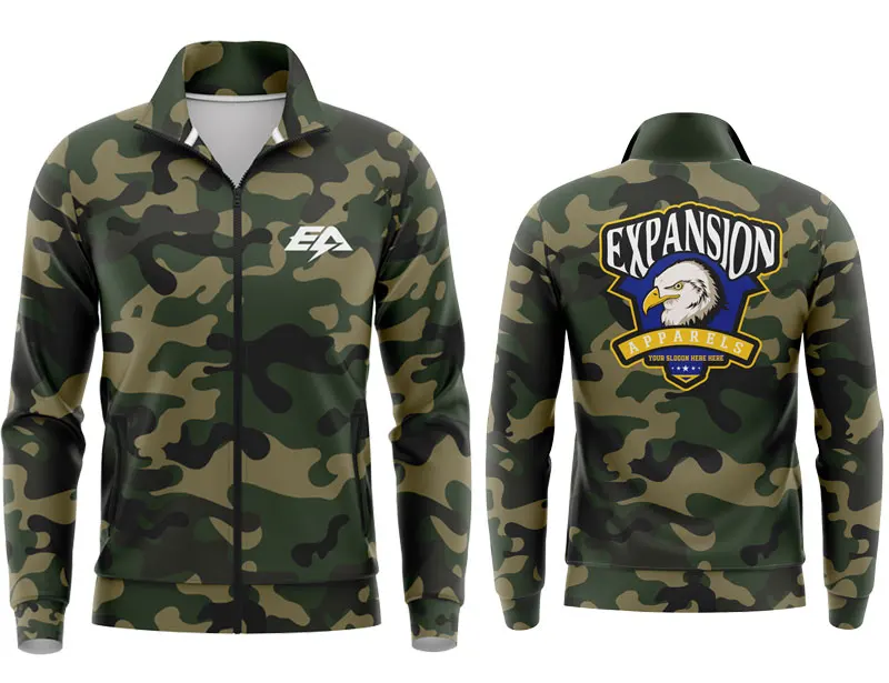Hot Selling Custom 100% Polyester Soft Heated Jacket with Camo Design Water-Resistant and OEM Design Sublimation Process