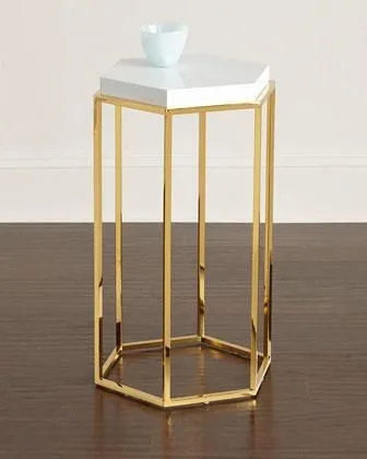 Set of 2 Timeless Metallic Gold Cut work Hexagonal Accent Side Tables with Mirrored Tops Cheap Price Hotel Bar Use Wholesale