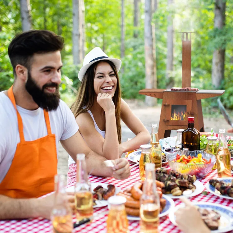 outdoor kitchen corten steel fireplace firepit garden cooking charcoal bbq grill with feet and storage