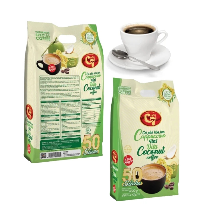 Wholesale Coffee Instant Good Quality Cappuccino 4 In 1 Using With Hot Water Mix Coconut Milk Powder Made In Vietnam Supplier