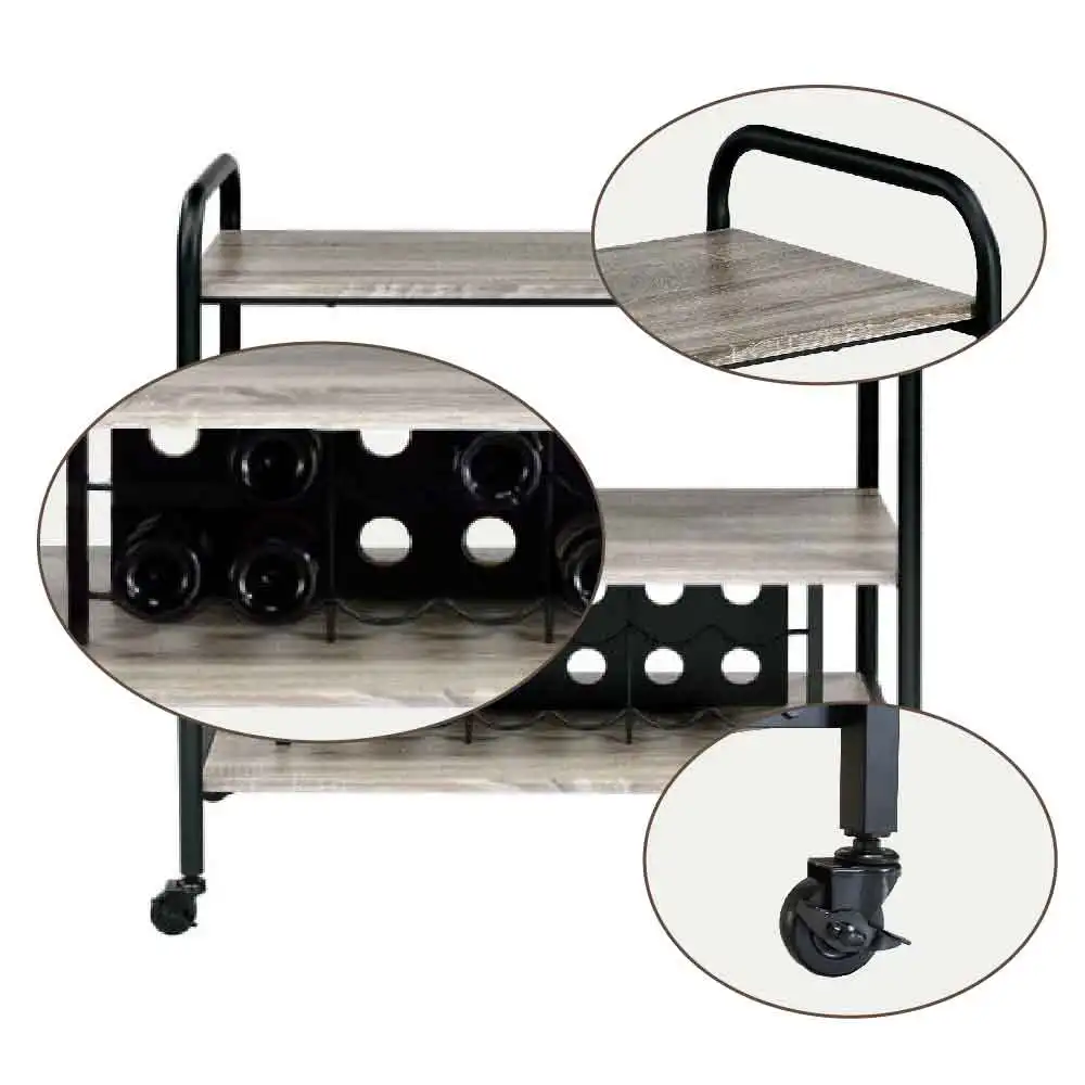 [Holar] Taiwan Made 3 tier Wooden Pattern Shelf Restaurant Hotel Serving Bar Cart with Wine Rack