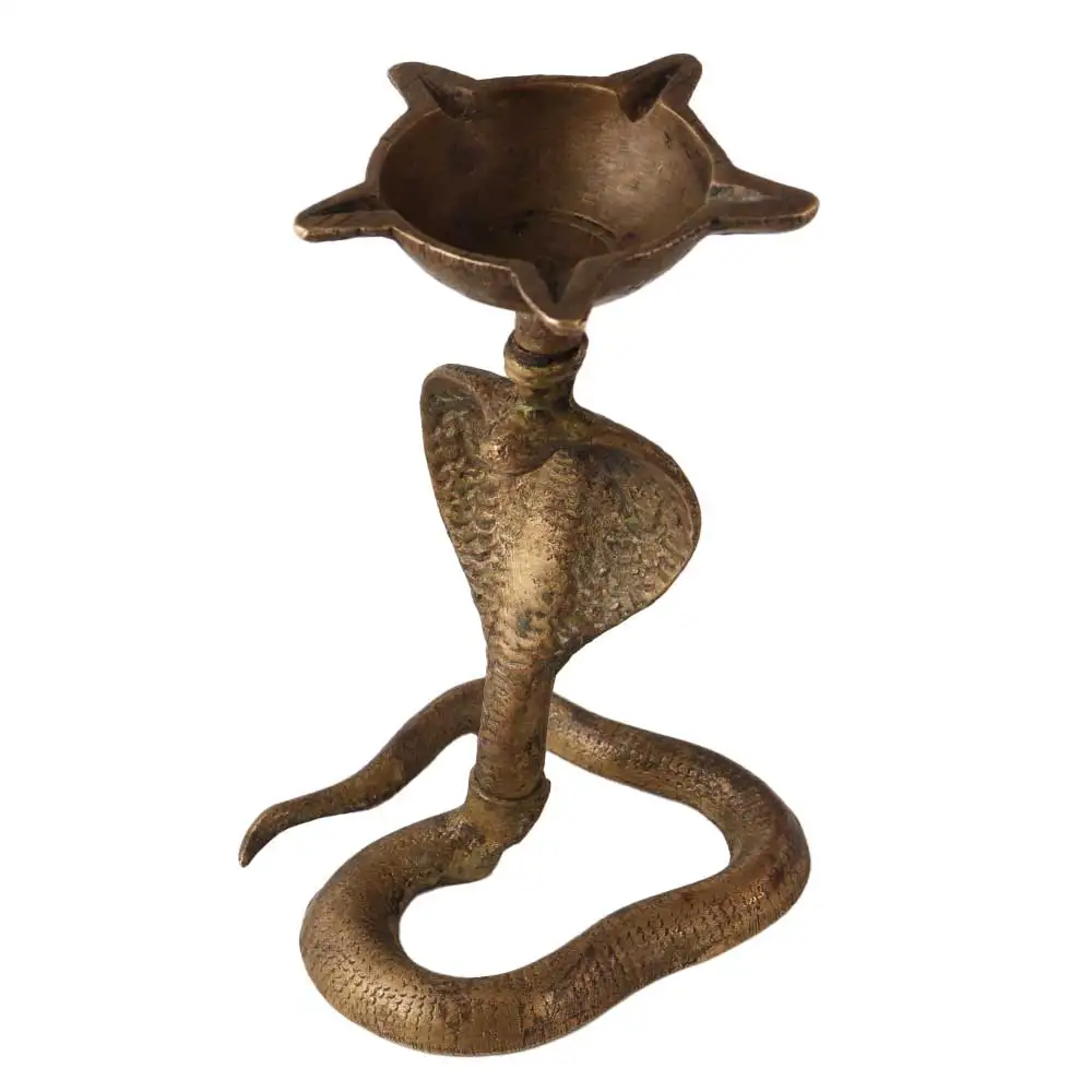 Traditional Antique Vintage Brass Cobra Diya Deepak Oil Lamp Diwali Puja Article Home Temple Decoration Ornaments SNE-382