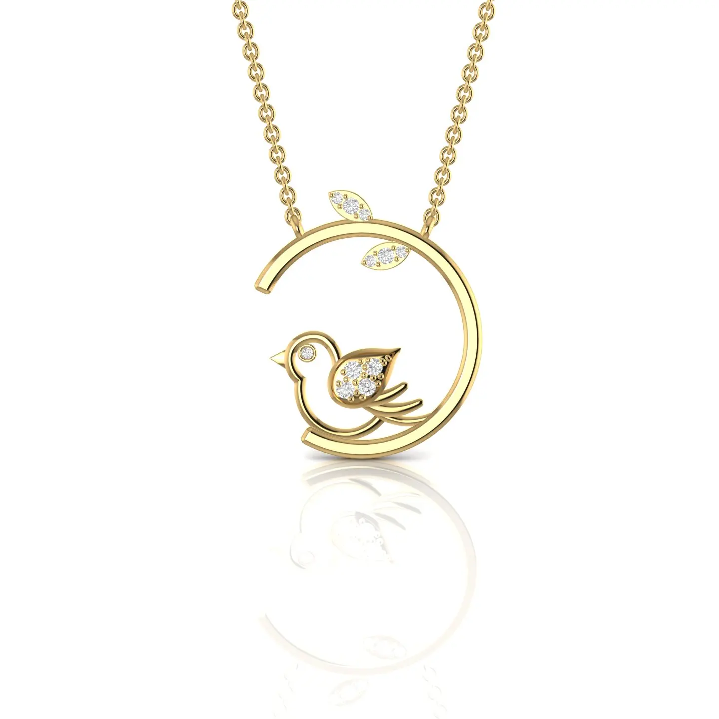 Little Fly Bird Charm Natural Diamond Half Circle Pendant Solid In 10kt Rose Gold 4.25 Gram Fine Jewelry For Women