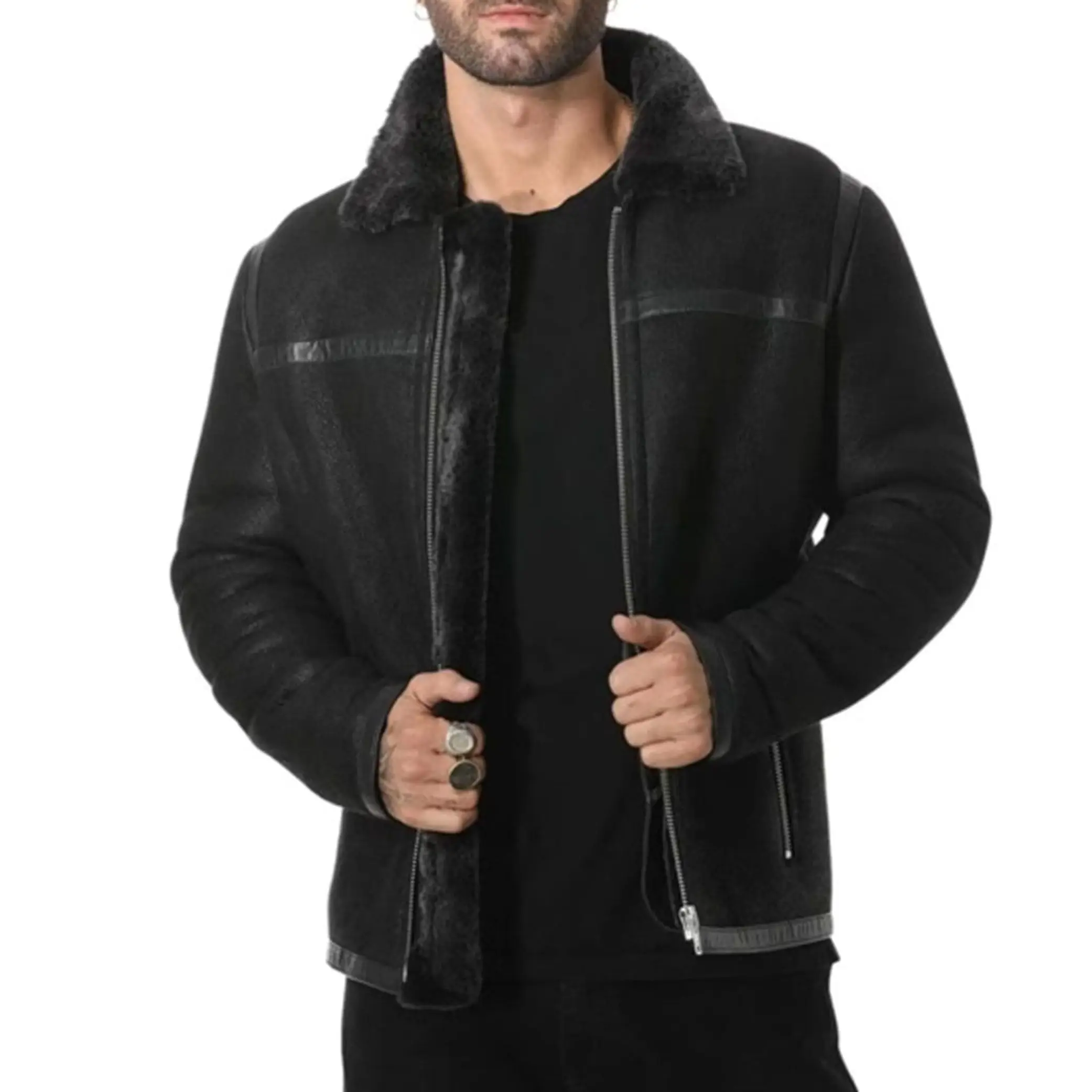 Buy 5 And Get 1 Free High Quality Real Cowhide Leather Jackets Genuine Black Shearling Jacket Stylish Leather Jackets For Men