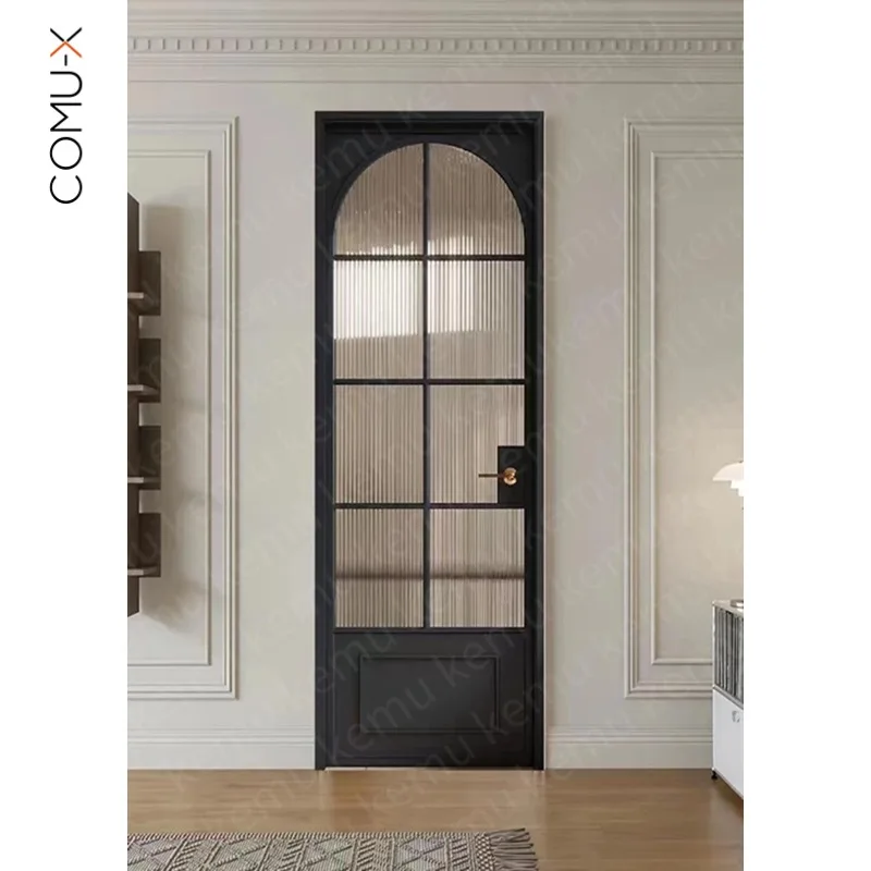 Minimalist Aluminum Alloy French Door Interior Black Framed Glass Swing French Style Doors Villa